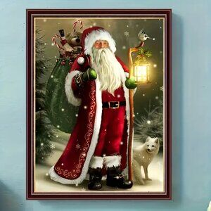 Santa Claus Full Drill Round Diamond Painting Kit - NEW - 11.8x15.8 inches